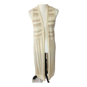GAP Cardigan Duster Sleeveless Long Split Side Boho Cottage Core Striped Size XS